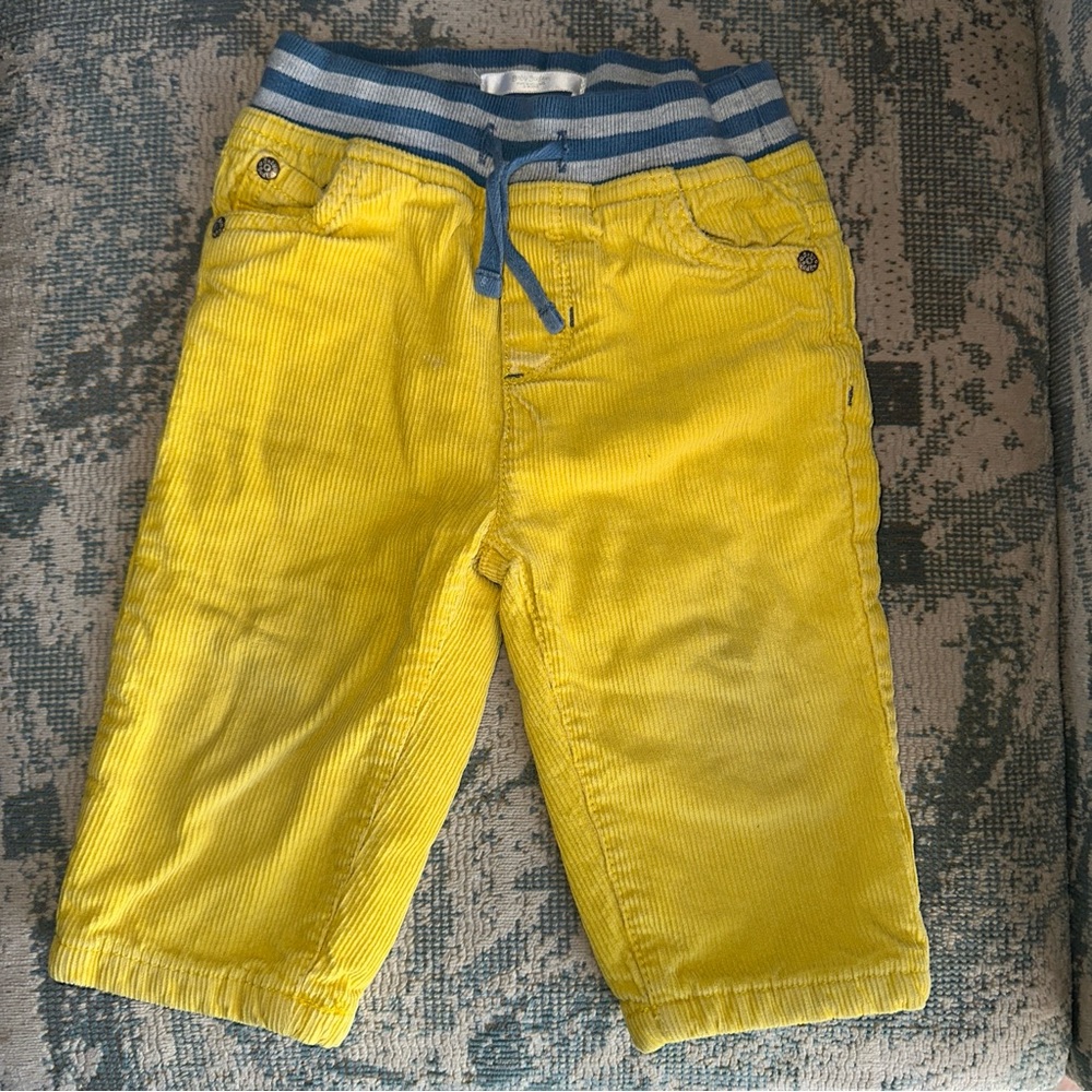 Baby Boden 12-18 months Corduroy pants jersey lined mustard yellow